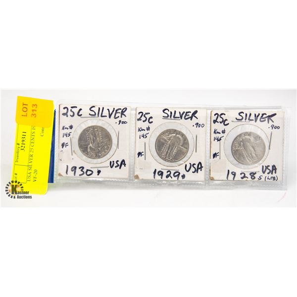 USA SILVER 25 CENTS 1930-29-28 VF-20