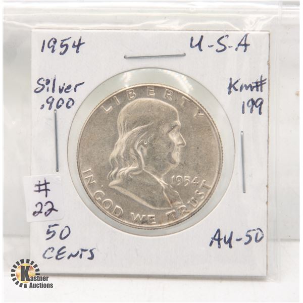 USA SILVER 1954 50 CENTS AU-50 COIN