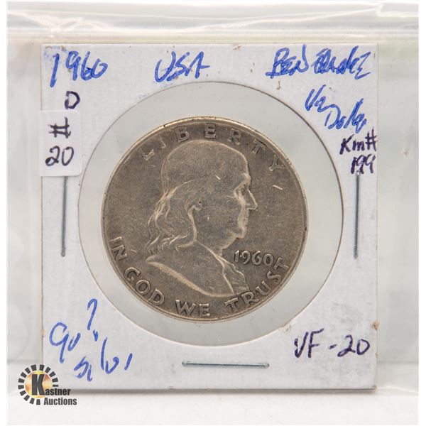 USA SILVER 1960 50 CENTS VF-20 COIN