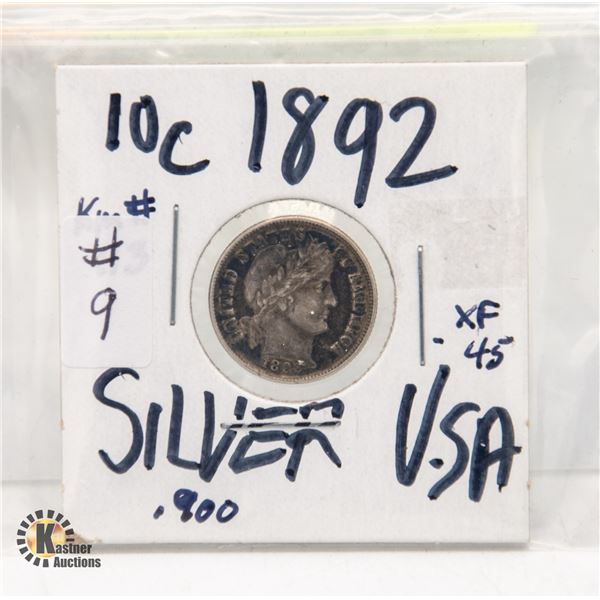 USA SILVER 10 CENTS 1892