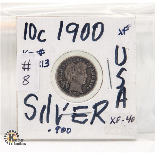 USA SILVER 10 CENTS 1900
