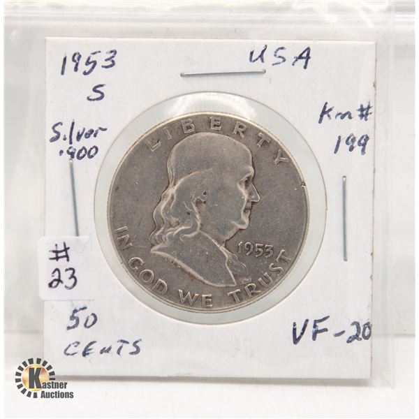 USA SILVER 1953 50 CENTS VF-20 COIN