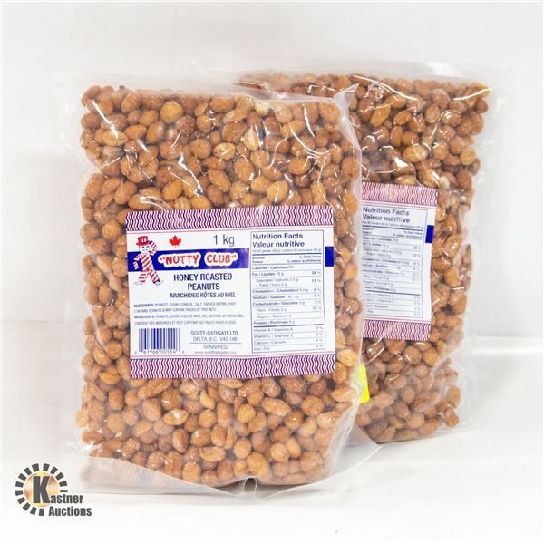 2 1KG BAGS ROASTED PEANUTS NUTTY CLUB