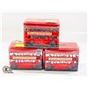 Image 1 : 3 LONDON BUS TIN BANKS WITH ENGLISH TOFFEE