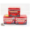 Image 1 : 3 LONDON BUS TIN BANKS WITH ENGLISH TOFFEE