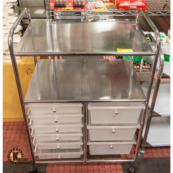 WHITMOR CHORME AND PLASTIC 9 DRAWER ROLLING CART