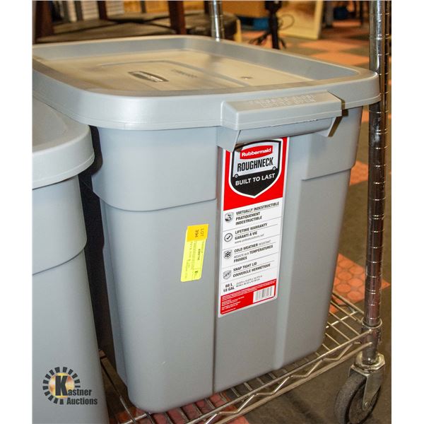 NEW RUBBERMAID 68 LITRE ROUGHNECK TOTE W. LID