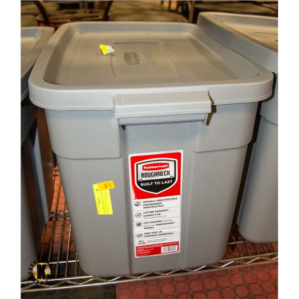 NEW RUBBERMAID 68 LITRE ROUGHNECK TOTE W. LID