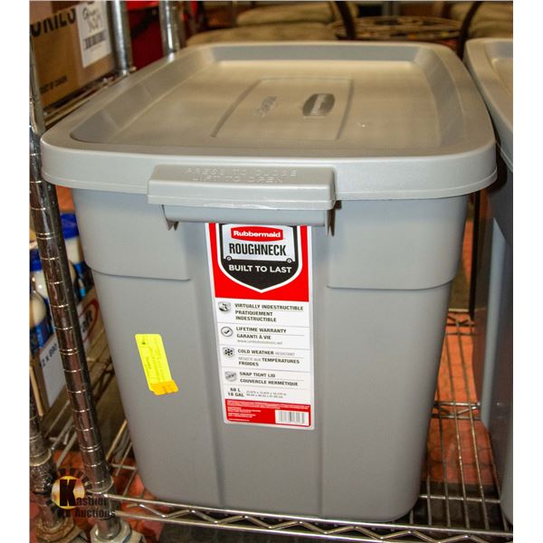 NEW RUBBERMAID 68 LITRE ROUGHNECK TOTE W. LID