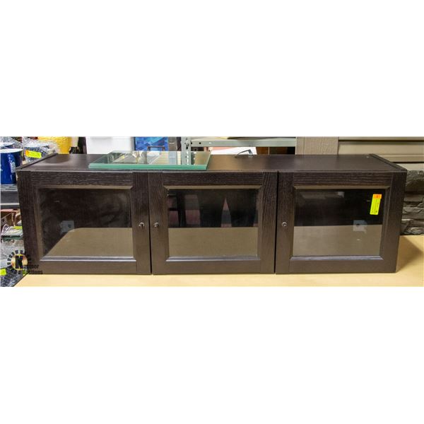 IKEA WOOD AND GLASS SHELVING UNIT