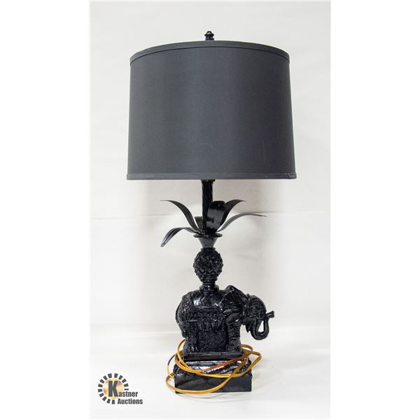 VINTAGE BLACK ELEPHANT LAMP WITH BLACK SHADE