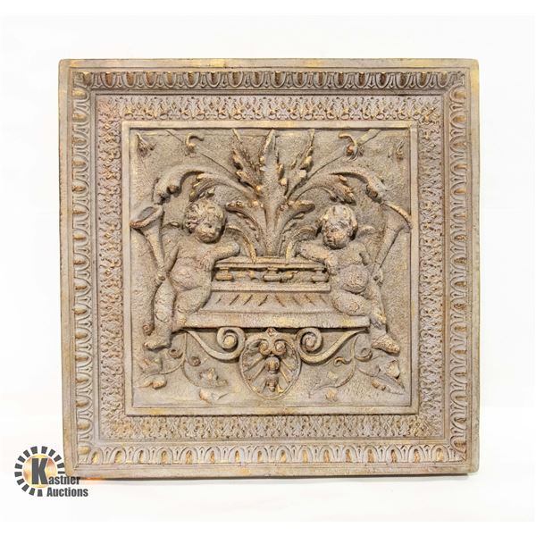 GOLD/GREY ART- TWO ANGELS 21" X 21"