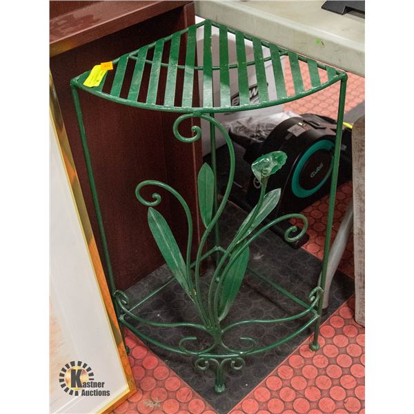 GREEN METAL FLOWER STAND 12" X 12" X 27"