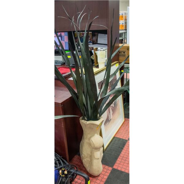 LARGE SWAN VASE WITH ARTIFICIAL GREENS