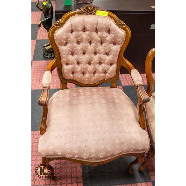 FRENCH LOUIS XV STYLE WALNUT FRAMED OPEN AIR CHAIR