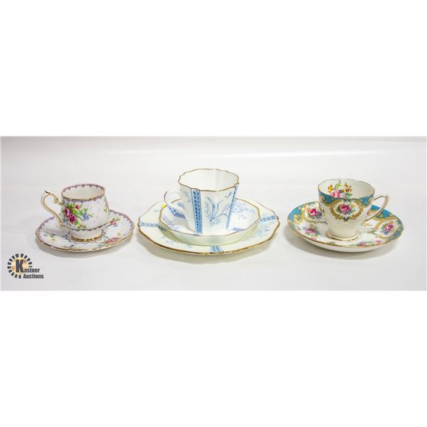 THREE TEACUPS + DESERT PLATE (WEDGEWOOD, ROYAL