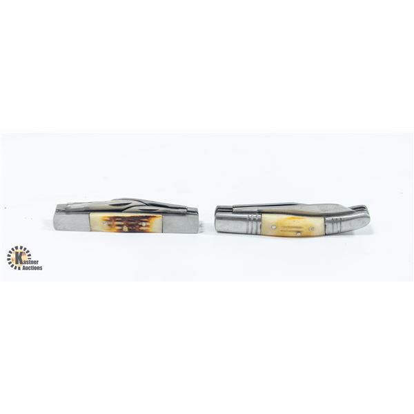 2 NEW TWIN TREE "BONE HANDLED" FOLDING KNIVES