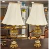 Image 1 : 2 VINTAGE CASED GLASS LAMPS. METAL MARBLE BASE