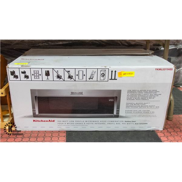 KITCHEN AID 900 WATT LOW PROFILE SS MICROWAVE HOOD