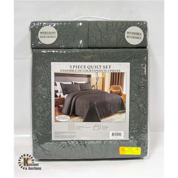 DOUBLE/QUEEN SIZE 3PC REVERSIBLE QUILT SET