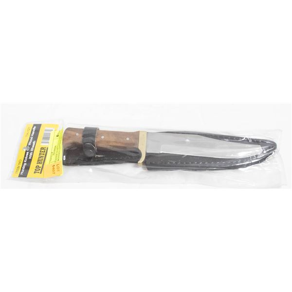 TOP HUNTER HUNTING KNIFE 11 INCH WOODEN HANDLE W/