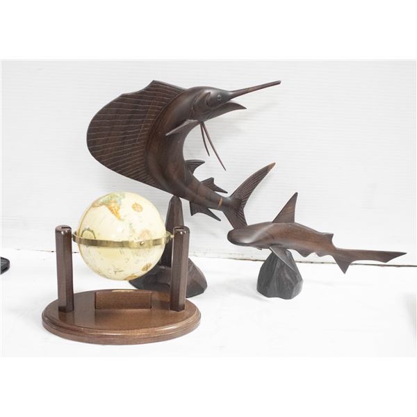 CARVED WOOD FISH/GLOBE