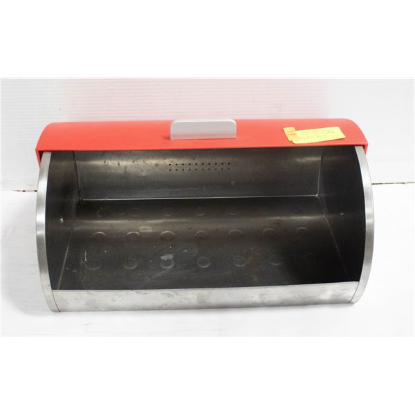 RED METAL BREAD BIN