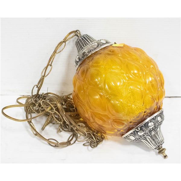 VINTAGE SWAG HANG LAMP AMBER GLASS