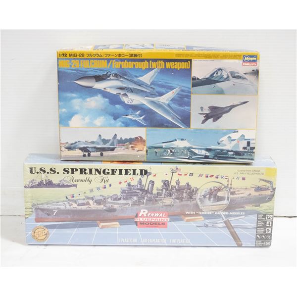 2 MODEL KITS USS SPRINGFIELD (SEALED) & MIG-29