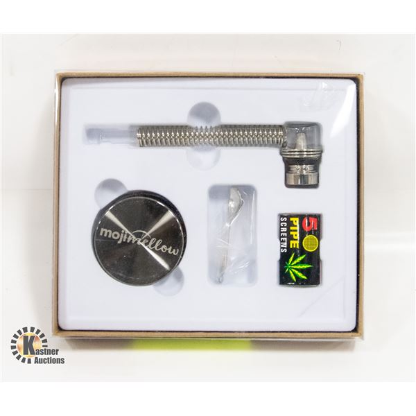 NEW HERBAL GLASS PIPE WITH GRINDER & SPOON