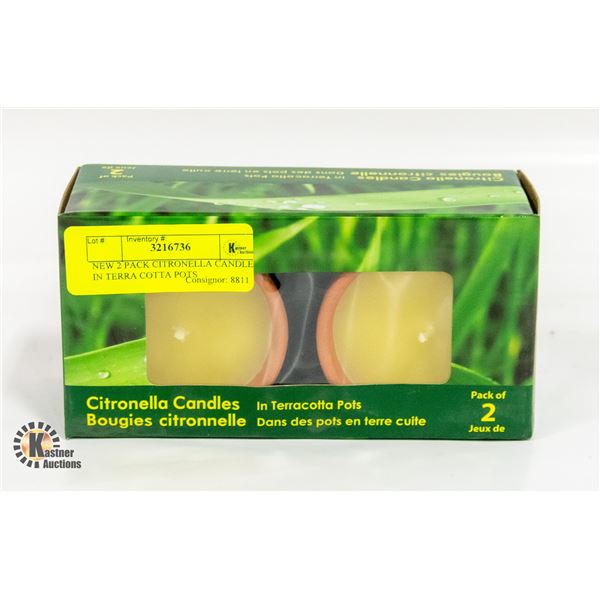 NEW 2 PACK CITRONELLA CANDLES IN TERRA COTTA POTS
