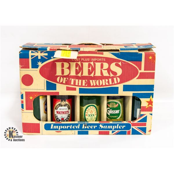 BOX OF 10 EMPTY BEER BOTTLES "BEERS OF THE WORLD