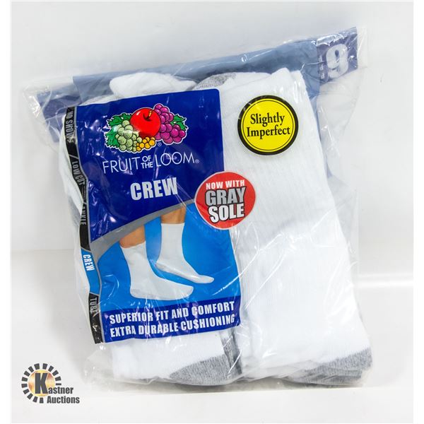 WHITE CREW SOCKS 6-12 SZ FRUIT OF LOOM NEW SEALED
