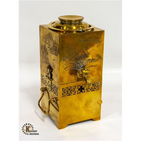 VINTAGE ETCHED BRASS CHINESE TEA SERVER NO LID