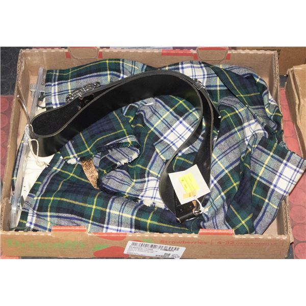 VINTAGE GREEN TARTAN SCOTTISH KILT (SIZE SMALL)