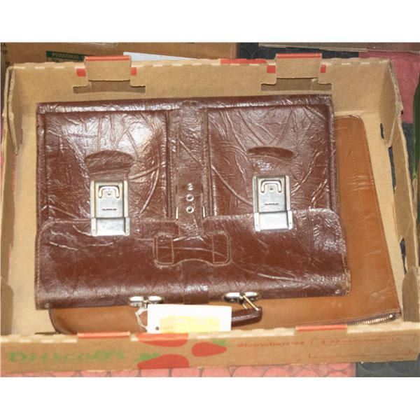 LOT OF 2 VINTAGE LEATHER BRIEFCASE & DOCUMENT