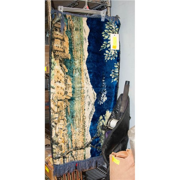 2 VNTG VELOUR TAPESTRY WALL RUGS MOUNTAIN SCENE &