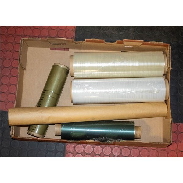 BOX WITH 4 ROLLS OF PLASTIC WRAP & 1 ROLL OF