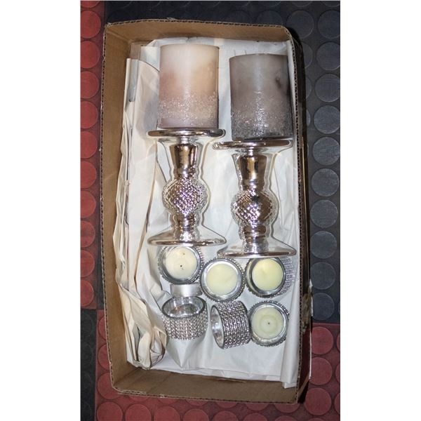 SILVER & RHINESTONE 10-PIECE CANDLE HOLDERS