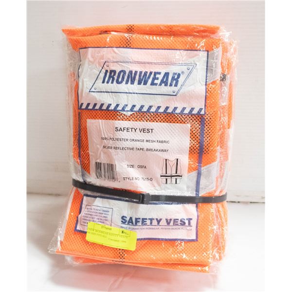 10 NEW IRONWEAR SAFETY VESTS: ONE SIZE FITS ALL