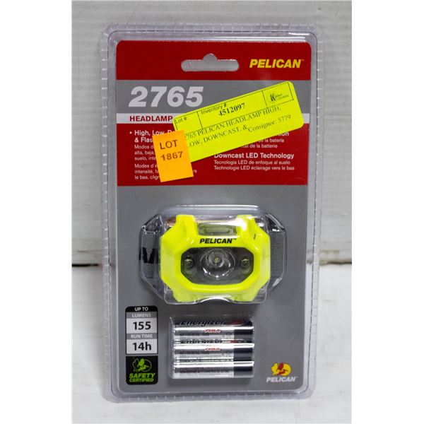 2765 PELICAN HEADLAMP HIGH, LOW, DOWNCAST. &