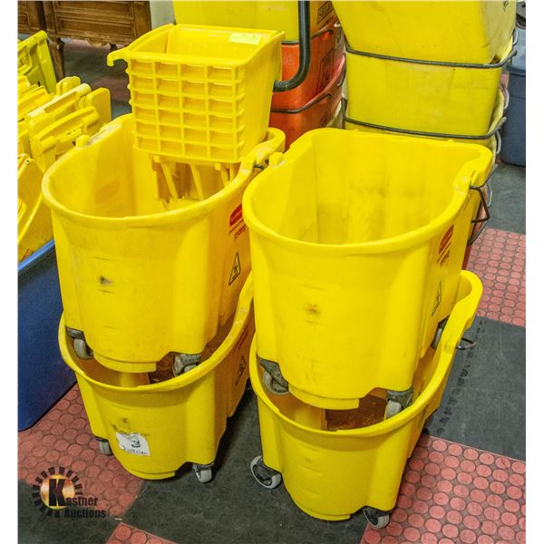 4 RUBBERMAID MOP BUCKETS WITH ONE RINGER