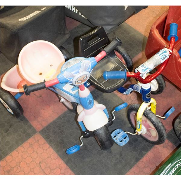 2 KIDS TRICYCLES BOTH MISSING SMALL PCS AS IS