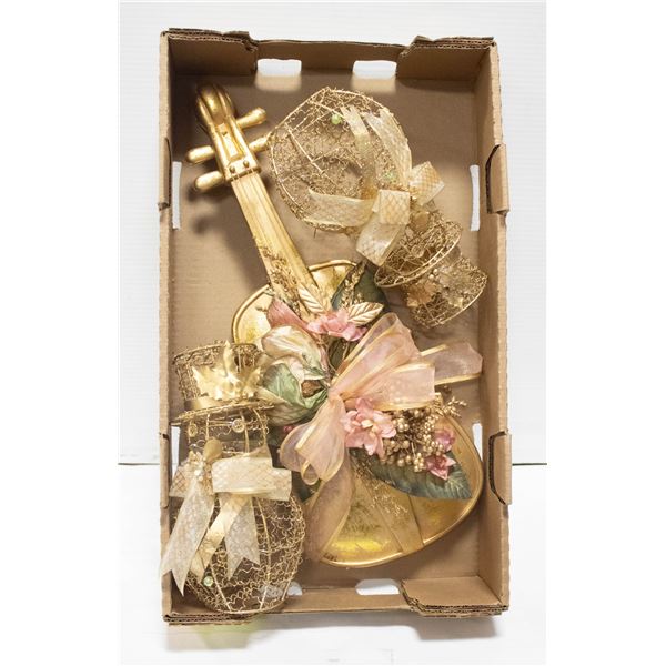 VINTAGE PAINTED FIDDLE PLUS SNOWMEN