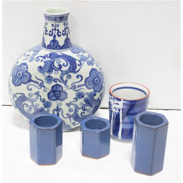 COLLECTION OF BLUE POTTERY AND CERAMICS
