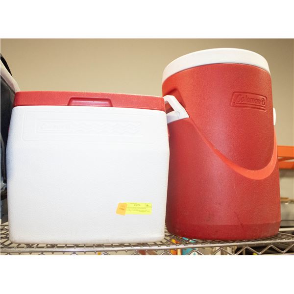 COLEMAN 5 GALLON WATER COOLER & COLEMAN COOLER