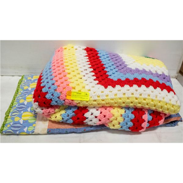 PATCHWORK QUILT & HANDMADE KNIT BLANKET-ESTATE