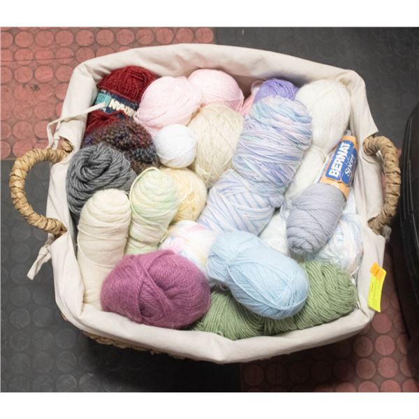 LARGE BASKET FULL OF SKEENS OF YARNS &