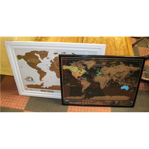 TWO FRAMED DECORATIVE MAPS - BLACK AND WHITE