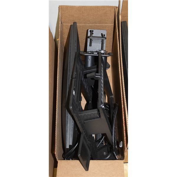 2 COMPUTER MONITORS WITH DUAL MONITOR STAND - DESK